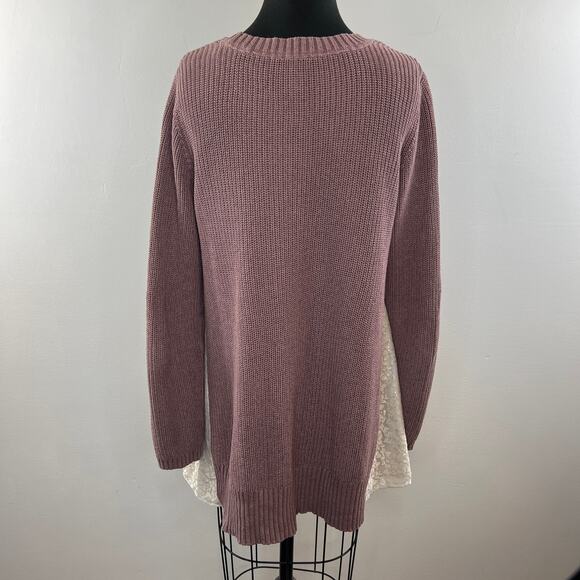 LOGO Lori Goldstein Purple Cotton Blend Asymmetric Sweater w/ Lace Godets Size M - Picture 6 of 9